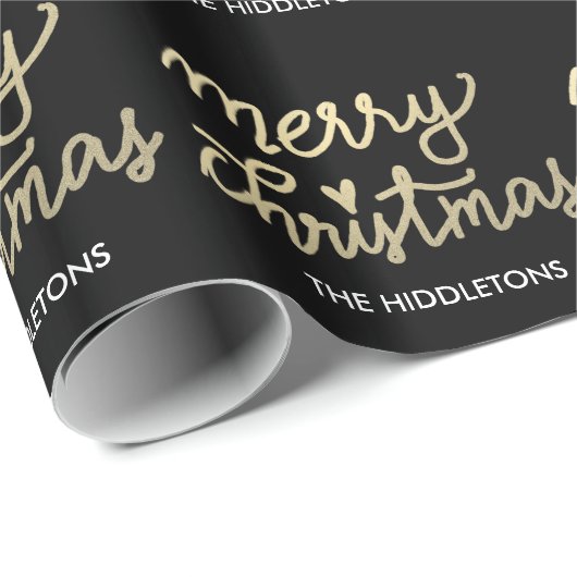 手書きモダンでフェイクな金ゴールドのメリークリスマス ラッピングペーパー (ロールコーナー)