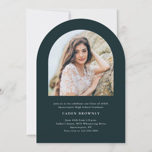 手書きモダンのアーチ写真卒業 招待状 (裏面)
