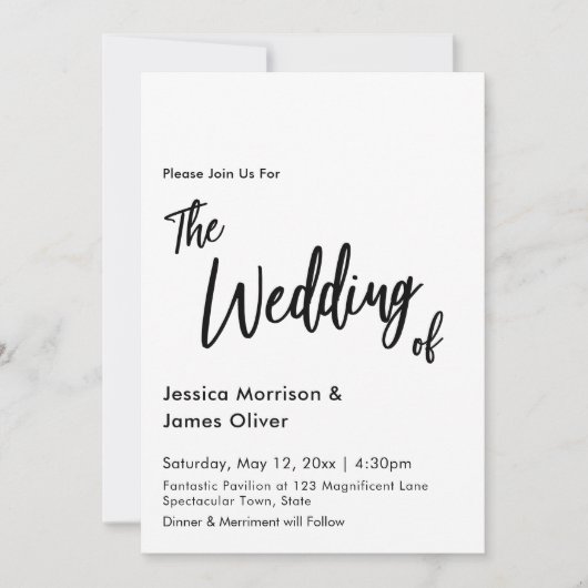 手書きモダンのシンプル結婚式招待状 招待状 (正面)