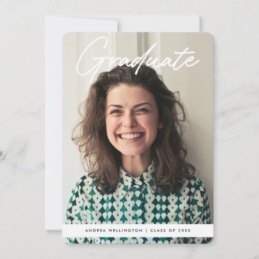 手書きモダンのスクリプト写真の卒業 案内状 (正面)