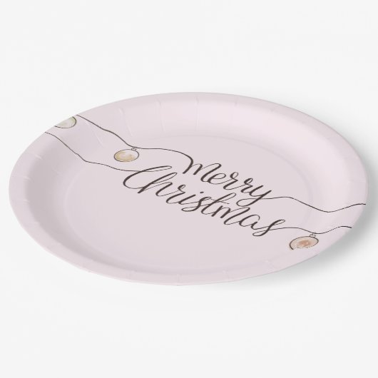 手書きモダンのメリークリスマスの光の文字列 ペーパープレート (アングル)