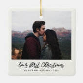 手書きモダンの初めてのクリスマス写真 セラミックオーナメント (裏面)