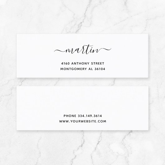 手書きモダンの名前と差出人住所08e。 スキニー名刺