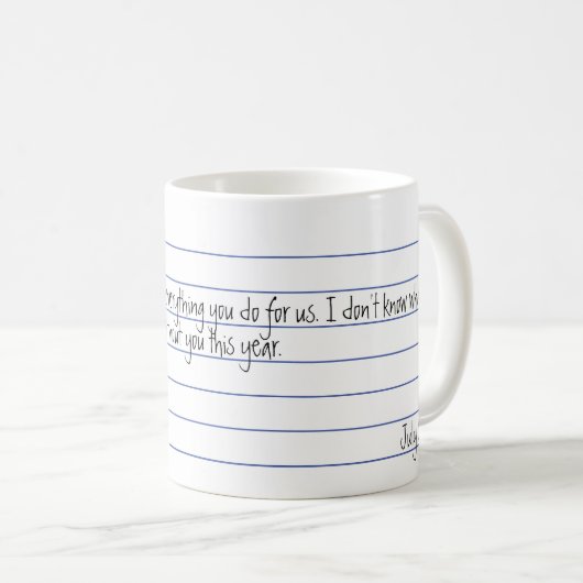 手書きモダンの手紙感謝先生 コーヒーマグカップ (正面右)