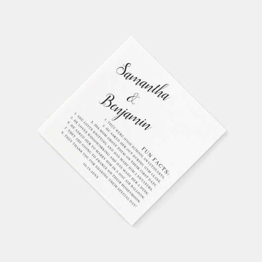 手書きモダンの白黒おもしろいファクト結婚ー スタンダードカクテルナプキン (角)