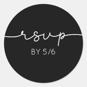 手書きモダンの白黒ミニマリストRSVP ラウンドシール