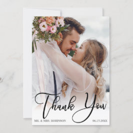 手書きモダンの結婚2写真ありがとう カード