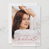 手書きモダンの赤いスクリプト2写真卒業 招待状 (正面)