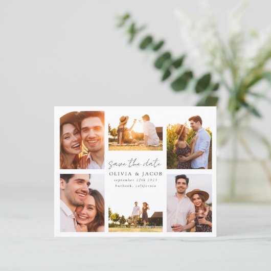 手書きモダンの6写真結婚式の日付を保存 (スタンド正面)