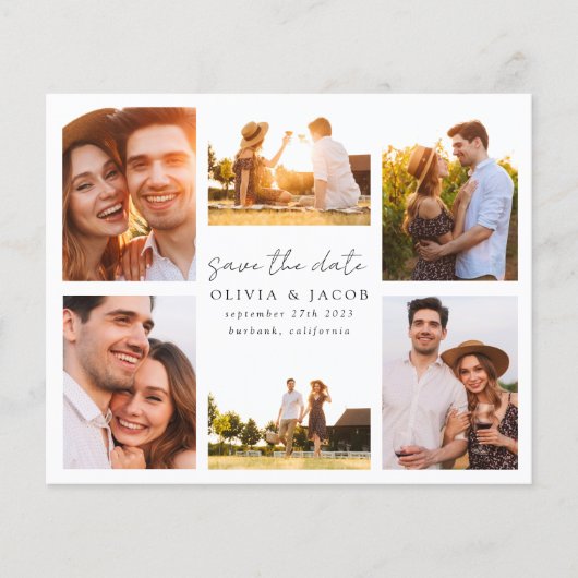 手書きモダンの6写真結婚式の日付を保存 (正面)