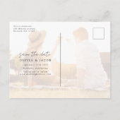 手書きモダンの6写真結婚式の日付を保存 案内ポストカード (裏面)