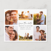 手書きモダンの6写真結婚式の日付を保存 案内ポストカード (正面)