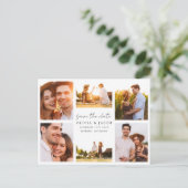 手書きモダンの6写真結婚式の日付を保存 案内ポストカード (スタンド正面)