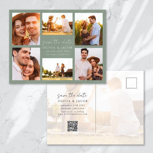 手書きモダンの6写真結婚式の日付を保存 案内ポストカード