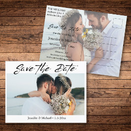 手書きモダンカップルの写真の日付を保存 案内ポストカード