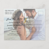 手書きモダンカップルの写真の日付を保存 案内ポストカード (裏面)