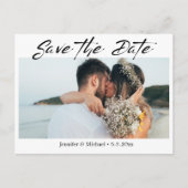 手書きモダンカップルの写真の日付を保存 案内ポストカード (正面)
