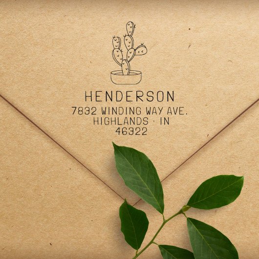 手書きモダンサボテンのファミリ差出人住所 ラバースタンプ