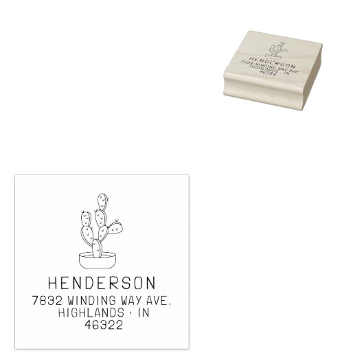 手書きモダンサボテンのファミリ差出人住所 ラバースタンプ (押印)