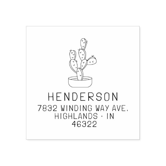 手書きモダンサボテンのファミリ差出人住所 ラバースタンプ (インプリント)