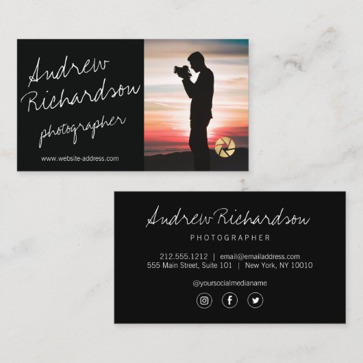 手書きモダンシルエットフォトグラファー 名刺 (正面/裏面)