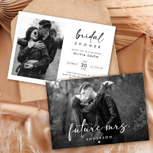 手書きモダンスクリプトのフォトブライダルシャワー 招待状