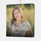 手書きモダンスクリプトの卒業写真 セラミックオーナメント (左)