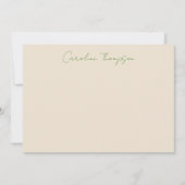 手書きモダンスクリプトの緑の名パーソナライズされた前 ノートカード (正面)