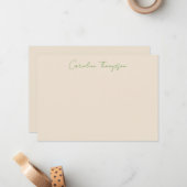 手書きモダンスクリプトの緑の名パーソナライズされた前 ノートカード (正面/裏面インサイチュ)