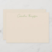 手書きモダンスクリプトの緑の名パーソナライズされた前 ノートカード (正面/裏面)