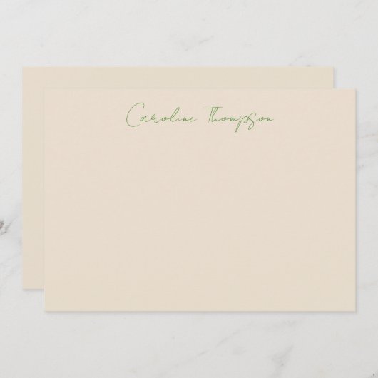 手書きモダンスクリプトの緑の名パーソナライズされた前 ノートカード (正面/裏面)