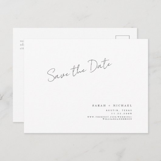 手書きモダンスクリプトウェディング日付の保存 ポストカード (正面/裏面)