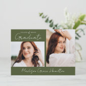 手書きモダンスクリプトオリーブ3写真卒業 案内状 (スタンド正面)