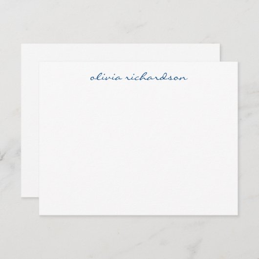 手書きモダンスクリプトシッククラシックネイビーブルー ノートカード (正面/裏面)