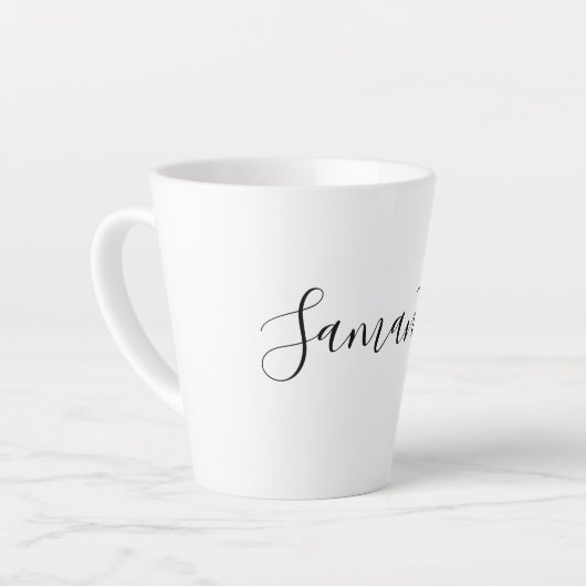 手書きモダンスクリプトタイポグラフィ名 カフェラテマグ (左アングル)