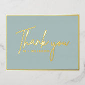 手書きモダンスクリプトダスティブルーありがとう 箔シーズンポストカード (正面)