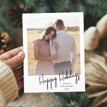 手書きモダンスクリプトフォトホリデー葉書