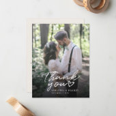 手書きモダンスクリプトフォト結婚の感謝 ノートカード (正面/裏面インサイチュ)