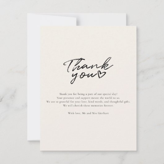 手書きモダンスクリプトフォト結婚の感謝 ノートカード (裏面)