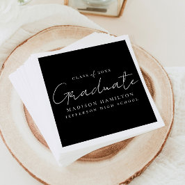 手書きモダンスクリプトブラック卒業 スタンダードカクテルナプキン