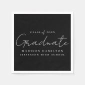 手書きモダンスクリプトブラック卒業 スタンダードカクテルナプキン (正面)