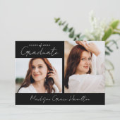 手書きモダンスクリプトブラック3写真卒業 案内状 (スタンド正面)