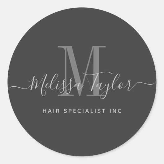 手書きモダンスクリプトプレミアムブラックビジネス ラウンドシール (正面)