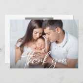 手書きモダンスクリプトベビー写真誕生 サンキューカード (正面/裏面)