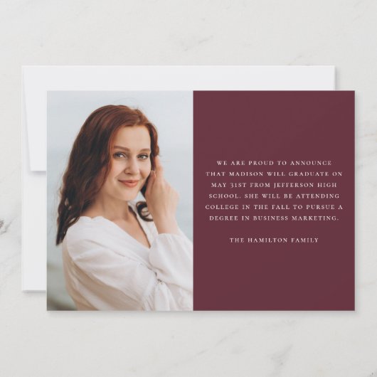 手書きモダンスクリプトマルーン写真卒業 案内状 (裏面)