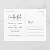 手書きモダンスクリプト写真の保存日付 案内ポストカード (裏面)