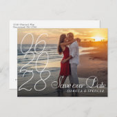 手書きモダンスクリプト写真の保存日付 案内ポストカード (正面/裏面)