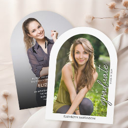 手書きモダンスクリプト写真アーチ型卒業 招待状