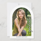 手書きモダンスクリプト写真アーチ型卒業 招待状 (正面)