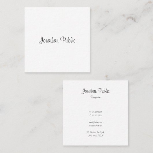 手書きモダンスクリプト名テンプレートトレンディー スクエア名刺 (正面/裏面)